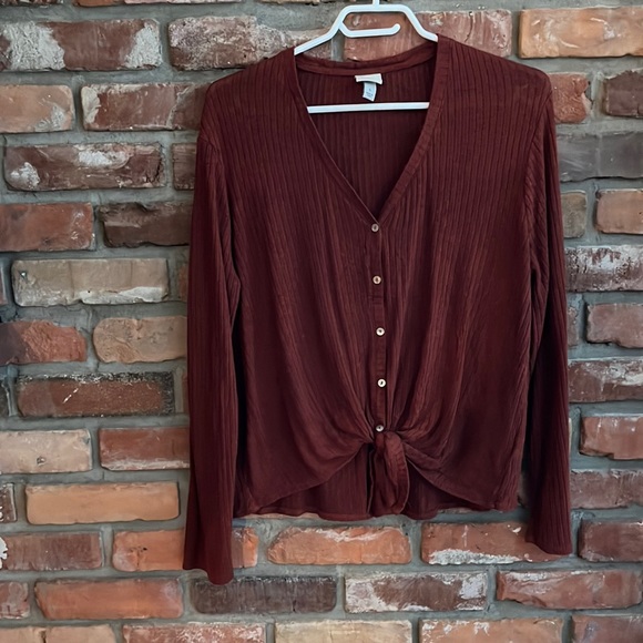 Tops - Rust colored Tie up shirt